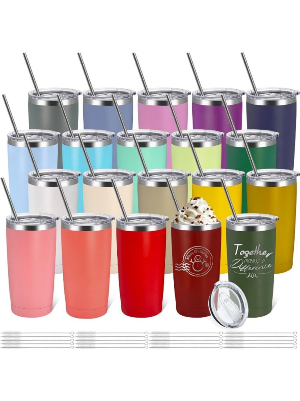 20 Pack Insulated Stainless Steel Tumblers 20oz - Vacuum Travel Mugs, Gift Set